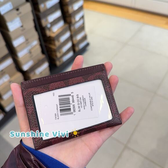 NWT Coach Slim Id Card Case In Signature Canvas CW366 BLACK CURRANT - Picture 3 of 7